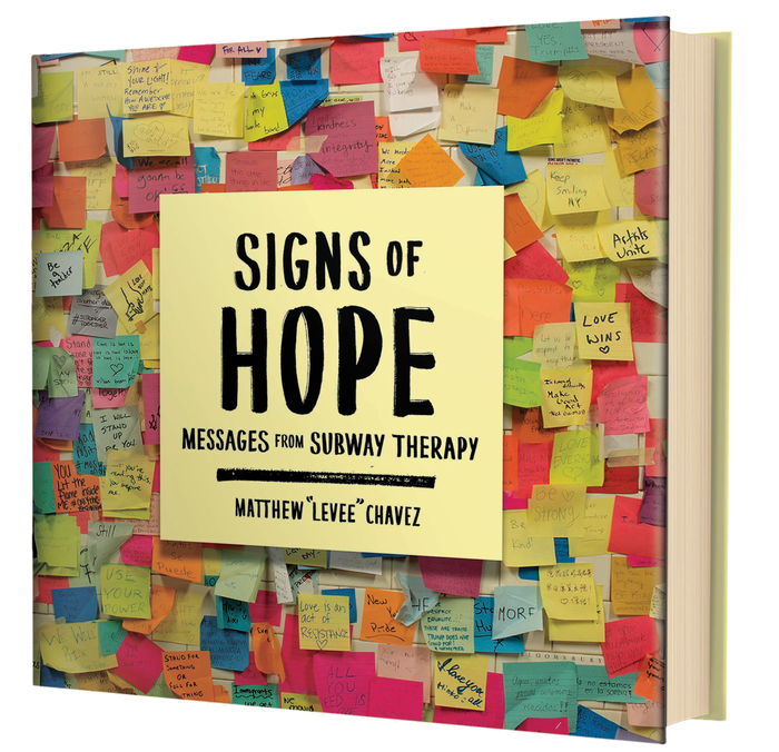 Signs of Hope book cover — a wall of colorful sticky notes