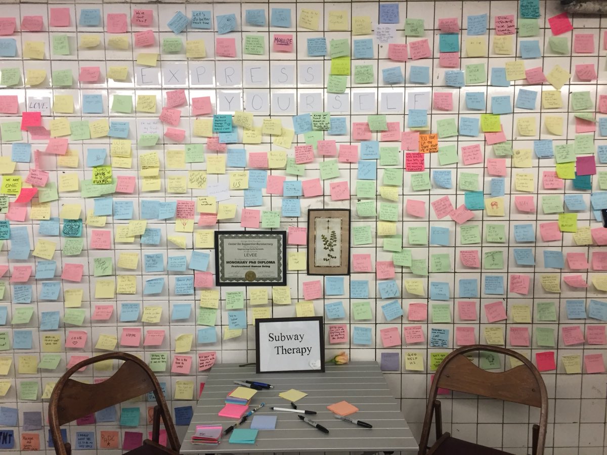 Subway Therapy — sticky notes and conversations in public space