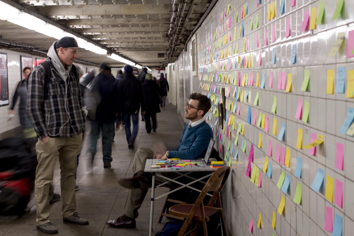 Subway Therapy — sticky notes and conversations in public space
