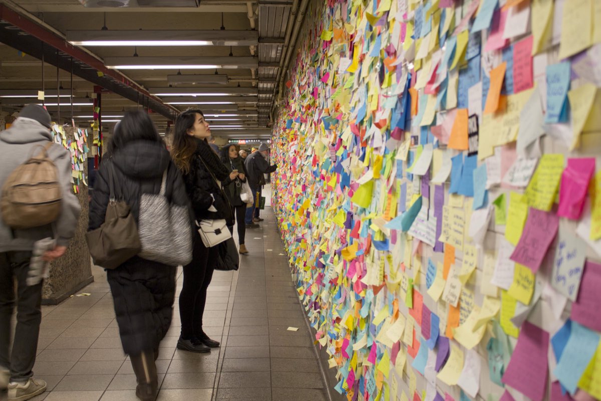 Subway Therapy — sticky notes and conversations in public space