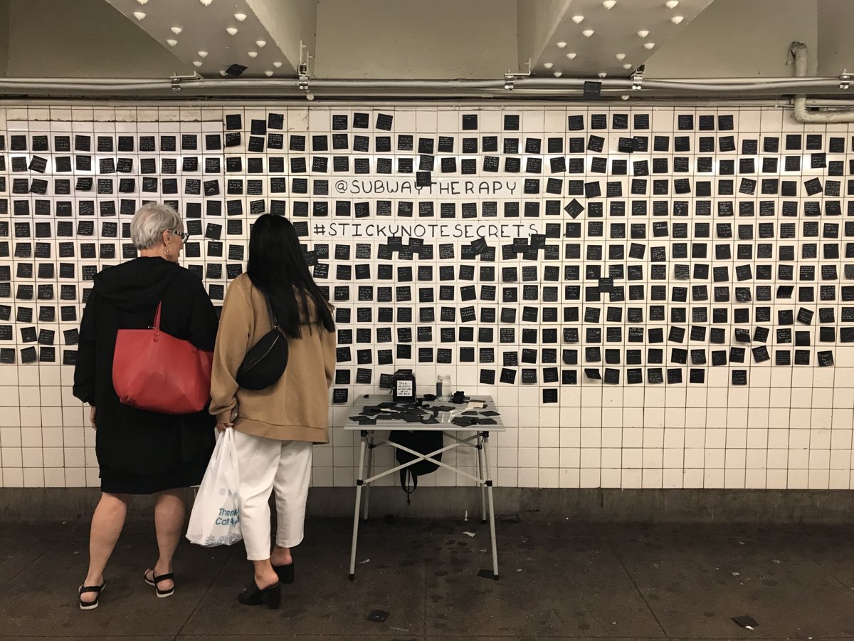 Subway Therapy — sticky notes and conversations in public space