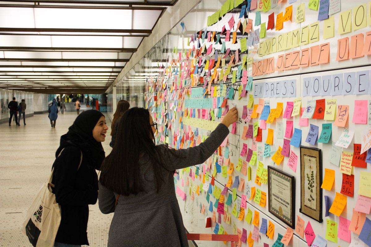 Subway Therapy — sticky notes and conversations in public space